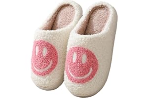 Meik Mangni Hausschuhe mit Fröhliches Gesicht Damen Herren Weicher Plüsch Retro Hausschuhe Frauen Bequeme Warme Pantoffeln Trendiger Slipper drinnen und draußen,35-46 EU