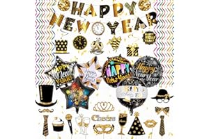 Waziwe Silvester Deko 2026, Happy New Year 2026, silvester deko 2026 party set umfasst Happy New Year Girlande、Luftschlangen 、Tischdeko、Luftballons Silvester、Hänge Dekoration
