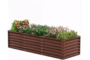 Amopatio Orto Rialzato in Acciaio Zincato per Giardino Esterno, Fioriera da Esterno 1300L, Ortaggi, Erbe e Fiori, Cassone Orto Grande, 240x90x60 cm, Venature del legno