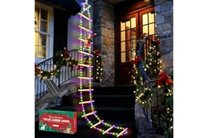 GEARLITE 3m Christmas Ladder Lights with Santa Claus,10 Lighting Modes Outdoor Christmas Lights, 2 Charging Options Xmas Light for Indoor Outdoor Decorations & New Year