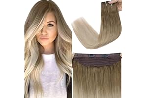 Fshine Extensiones Cabello Natural con Hilo 16 Pulgadas 40CM 80g Extensiones Cabello Balayage Marrón Ceniza con Rubio Platino y Rubio Ceniza Extensiones Hilo Invisible Pelo Natural Color 8 60 18