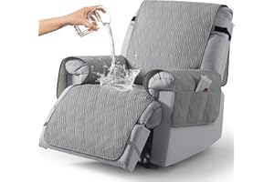 KinCam Funda Sillon Relax reclinable, Impermeable Funda para Sillón Relax con Bolsillo Laterales y Correas elásticas para Perros y Mascotas, Suave y Lavable Funda Sofa 1 Plaza Gris Claro