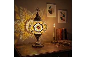 MOSLAND HOME Handgjord turkisk mosaikbord - Tiffany nattljus och LED-lampa (brun pussel)