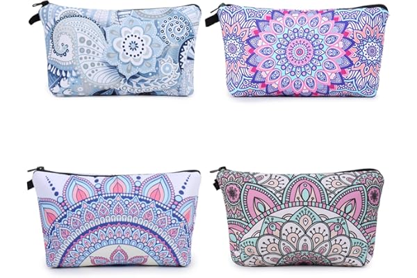 Multi-Fonctionnelle Pochette De Toile, Czemo 4 Pcs Trousse à Maquillage Femme,Sac à Cosmétiques à Glissière Trousse, Sacs de Maquillage en Toile Imprimé et Sac de Rangement pour Femme Voyage