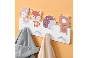 Navaris Porte manteau mural pour enfant - 4 patere murale en forme d'animaux sauvages 40 x 18 x 4 cm - Deco chambre fille bebe garcon avec 4 crochets pour veste sac