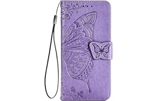 TEYYOS Funda Folio con Mariposa para el Xiaomi Redmi A2, Carcasa PU/TPU Cuero Billetera con Efectivo y Tarjetas Ranuras, Leather Case Cover Estuche - Púrpura Claro