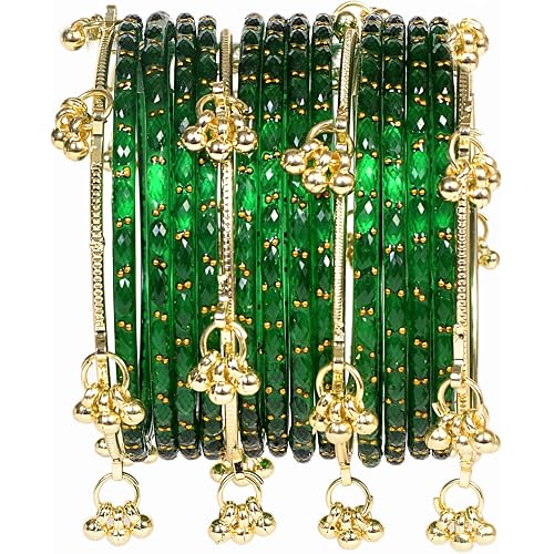 Swara Creations Kashmiri Ghungroo glass Bangles set | Viral Raindrop Multi Set for Women and Girls | Set of 16 Pcs (SKU415)
