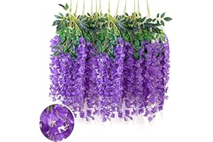ESTANOFUR STATE Lot de 12 vignes de fleurs de glycine artificielles, vignes en plastique de fleurs de glycine de 110 cm de longueur, adaptées au mariage, à la maison, au jardin, à la fête, etc(Curpure)