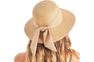 Gajaous Beach Sun Hats for Women UPF 50+, Wide Brim Straw Hat for Women with Bow Decoration, Lightweight Foldable Packable Summer Travel Straw Sun Hat