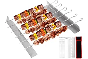 AWCIGG® Zestaw szaszłyków do grilla, 12 sztuk szpikulców ze stali nierdzewnej + uchwyt na szpikulce do grilla, uchwyt na szpikulce do mięsa do grilla gazowego i grilla na węgiel drzewny, uniwersalne