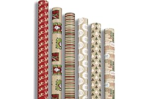 Clairefontaine 211421AMZC - Un Carton De 12 Rouleaux De Papier Cadeau - Papier Kraft Vergé 60g - Dimensions : 2x0,70m - Motif : Kraft, Noël, Boules, Sapins, Cerfs - Emballage Cadeau