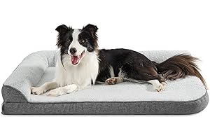 LE SURE Lesure Orthopedic Dog Bed Extra Large - 106x76x16cm Washable Dog Sofa Bed with Removable Cover, XL Waterproof Human Dog Bed for Adults, Grey Squre Pet Bed Fits up to 41kg