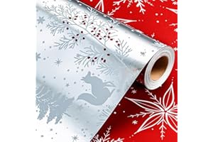 Wikadlik Christmas Wrapping Paper for Gift,Metallic Silver Bear Trees Present Wrap Roll for Holiday Festive Celebration DIY Craft Decoration - 43cm x 10m