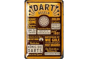 LANOLU Retro Blechschild DART Regeln - Bar und Partykeller Dekoration, Irish Pub Deko, lustiges Geschenk für Männer, vintage Metallschild mit Stanzung und Wölbung, 20x30cm
