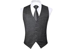 FAIMO Men's Waistcoat Solid Tweed Waistcoat Vest with Pockets,Suit Vest for Formal Wear,Working,Wedding