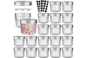 SHiZAK 4 oz Quilted Crystal Glass Jars with Metal Lids,20 Pack 100ml Diamond Regular Mouth Mason Jars, Round Canning Jars Jelly Jars for Food Storage