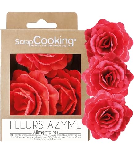 Scrapcooking - 3 Magnifiques Roses Royales Rouges En Azyme Comestible - Décoration Gourmande Pour Gâteaux Et Cupcakes - Réf. 2293