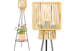 Gadgy Lámpara de Pie LED Solar con Soporte para Flores – Lámpara Exterior Resistente al Agua para Jardín y Balcón – Iluminación Sostenible Solar con Diseño Tripod - Estilo Ratán