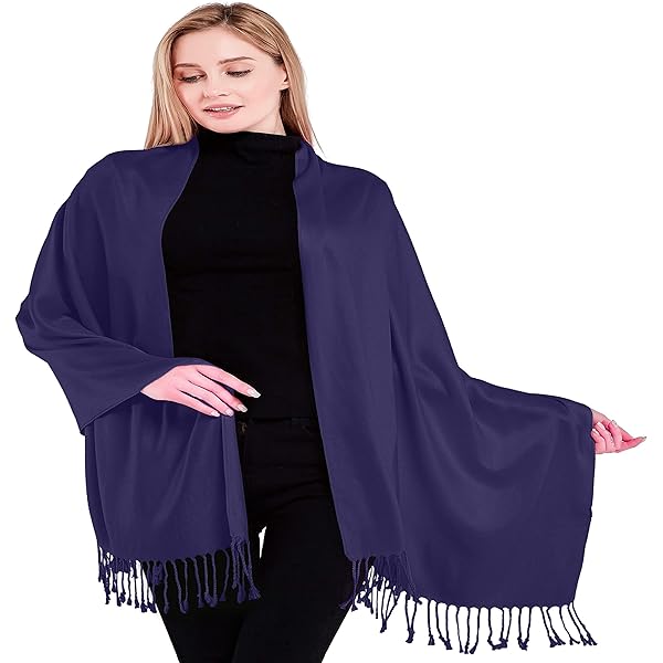 Scialle In Viscosa E Acrilico - Pashmina Elegante 203x70 Cm Con Frange