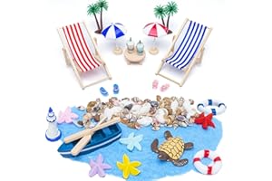 DAZHTU 27 Set de Decoración de Playa en Miniatura, DIY Playa Micro Paisaje, Decoración de Playa en Miniatura,Miniatura Silla de Playa Minidecoración de Playa Decoraciones Playa Paraguas, Silla de Playa