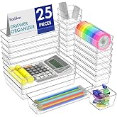 Radikor Drawer Organizers 25 Pieces, Organizer Boxes 4 Sizes | Sturdy plastic clear organizers for cosmetics, jewelry and off