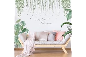 Tenare 4 Sheets Vine Leaves Wall Stickers Tropical Green Plants Wall Stickers Vine Leaves Banana Leaves Wall Decal Art Murals for Living Room Office Bathroom