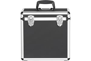 costoffs LP Storage Case 12" Vinyl Record Box Portable Aluminum DJ Box Lockable Flight Carry Case, Holds up to 50PCS, Black