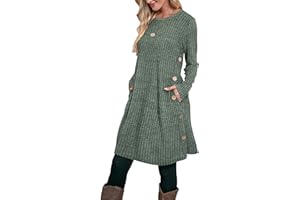 Aokosor Jumper Dress for Women Tunic Dress Ladies Long Sleeve Dress with Pockets Side Buttons Dress for Leggings