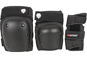 SKATE HUT SkateHut Pro Black Grey Triple Pad Set Bundle - Knee Pads, Elbow Pads and Wrist Guards Ideal Beginner Skate and Scooter Protection for Kids