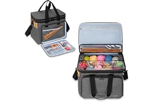 ‎TEAMOY Teamoy Aufbewahrungstasche für Wolle, die geeignet zum Transportieren von Strick-/Häkeln Wolle ist und Taschen für Zubehör, mit doppeltem Deckel, (kein Zubehör im Lieferumfang enthalten), Grau