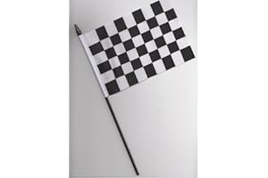 1000 FLAGS Black and White Checkered Hand Flag 25cm