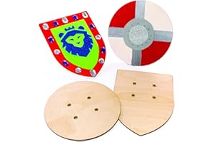 Baker Ross AW654 Holzschild, Schild mit elastischem Griff, perfektes Zubehör für Kinder zum Dekorieren und Tragen mit Ritterkostüm, 2 Stück, Holzfarben, Mittel