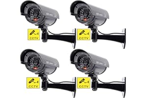 BW 4pcs Outdoor Indoor Fake Dummy Imitation CCTV Security Camera W/Blinking Flashing Light Bullet Shape Black
