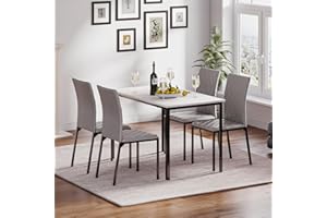 Hello-5ive Dining Table and Chairs Set of 4, Modern Dining Table Set Kitchen Furniture, Marble Effect Dining Table with 4 PU Leather Dining Chairs, 120x70cm Dining Room Set for Home Apartment (Grey)