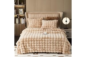 GKXLH Pluszowy puszysty koc, super miękki koc, puszysty koc na łóżko, przytulny koc na sofę, królik, sztuczne futro, ciepłe, lekkie narzuty, na łóżko, kanapę, sofę (jasny kawowy)