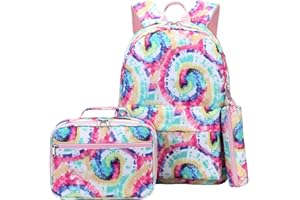 SIVENKE School Backpack 3Pcs Set with Lunch Bag & Pen Case, Tie Dye Bookbags for Girls Boys in Middle School 15.6in Laptop Daypack