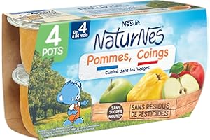 Nestlé Naturnes Purée de Fruits Bébé Pommes, Coings - Dès 4/6 mois - 4x130g