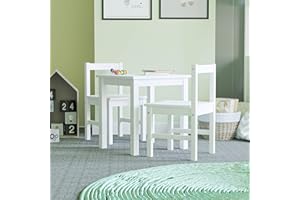 Junior Vida Pisces Desk & Chairs 3 Piece Set Children Kids Solid Pine Wood Study Work (White)