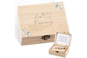Namalu 4er Set Firmung Geldgeschenk Holzbox mit Eukalyptusblättern und Tauben Reagenzglas Holzsplitter Grußkarte und Raffia Gras Geldgeschenk Verpackung für Party Gäste Firmung Deko