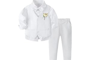 Volunboy Trajes para Bebé Niños de Boda Ceremonia Fiesta, Conjunto de Chaleco, Camisa, Pajarita, Pantalón 4 Piezas