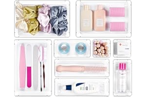Vtopmart Lot de 9 bacs de rangement pour tiroirs en plastique transparent, 4 tailles, pour la salle de bain, le maquillage, le bureau, la cuisine, les gadgets