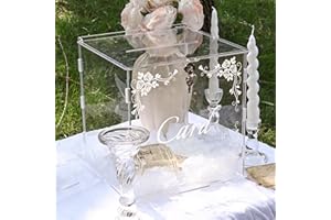 Homtone Acrylic Wedding Card Box With Lock & Sign, Large Transparent Wedding Box with Wide Slot for Cards– for Weddings, Birthdays, Anniversariy (With Light & Petals)