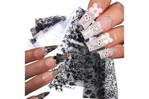 Calkkrer 20 fogli di trasferimento olografico Lace Laser Bianco Nero Adesivi Autoadesivi per Unghie Adesivi Foglio Nail Art Decorazione Manicure DIY