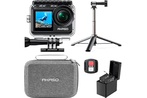 AKASO Brave 7 LE Action Camera Selfie Stick Bundle - Includes Brave 7 LE Waterproof Camera, Native 4K EIS 2.0 Dual Screen, Selfie Stick, 2 Batteries, Carrying Case, and Accessory Kits