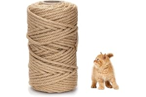 DXRPO Corda Tiragraffi per Gatti 60 m, 6 mm Corda in Juta Naturale,Corda per Tiragraffi, Accessori per Gatti, Casa, Giardino, Fai da Te, Decorazione