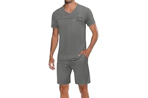 Marvmys Ensembles de Pyjama Homme Court Coton Été Col en V Vetements Nuit Manche Courtes Short S-3XL