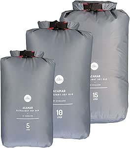 NORDKAMM Dry-Bag, Trockensack, Trockenbeutel, wasserfeste Tasche, 5l, 10l, 15l oder Set, leicht, Ultra-Light, für Reisen, Rucksack, wasserdicht (Grau, 5 Liter)
