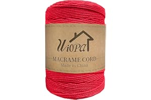 Uiopa Hilo Macrame 3mm x 300m Rojo Macrame Cuerda Algodon Natural de 4 Hilos Algodó Corde, Bricolaje Craft Cuerda para Macrame Pared, Cortinas, Colgador de Plantas, Cesta Regalo, Atrapasueños