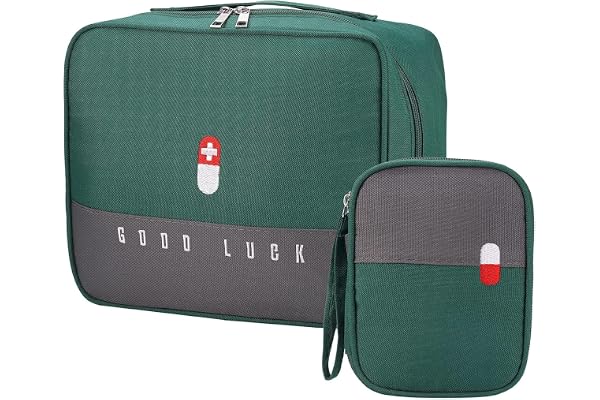 House of Quirk Polyester Portable First Aid Empty Kit Pouch Emergency Survival Bag Medicine Bag For Home Office Travel Camping Sport Backpacking (Design 2 Green)
