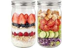 Otauoaea 2stk. Einmachgläser 960ml | Schraubgläser mit Deckel | Mason Jar Gläser mit Schraubdeckel | Overnight Oats Gläser | Mason Jars für Salat, Eingelegtes, Marmelade, Honig